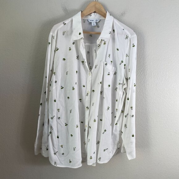 Old Navy Womens Plus XXL Classic Button Up Shirt Succulent Plant Print Top - Picture 7 of 11